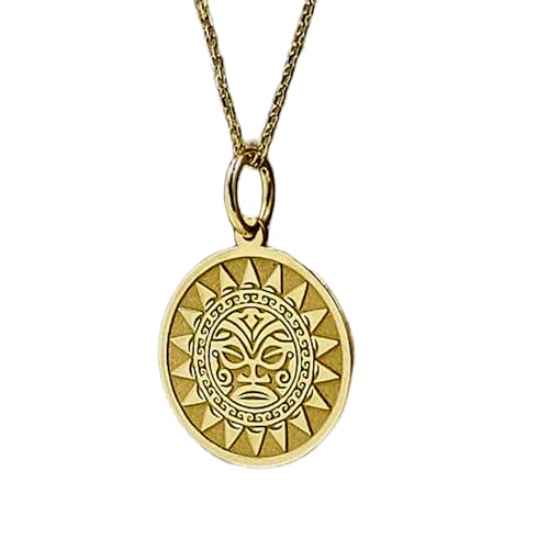 Collier pendentif visage maori argent plaqué or 24 mm avec chaîne câble unisexe