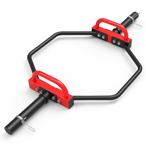 Hex Trap Bar 2-Inch Olympic Weightlifting Barbell,48.6″ Deadlift Bar for Squats,Shrugs,Push-Ups,400Lbs Weight Capacit Suitable Home Gym Equipment Workouts for Beginners,Women,Men（Black-Red）