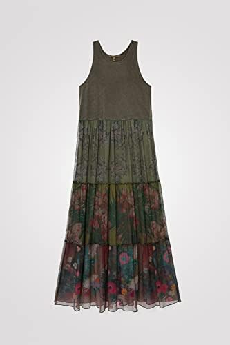 Robe Desigual Hortensia - Style Bohème à Volants, Broderie Botanique, Sans Manches