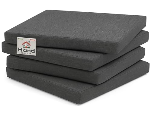 HAND - Set 4 Cuscini Sedie Esterno e Interno Sfoderabili 40x40 cm, Imbottitura Morbida, Cuscini per Sedie da Cucina, Giardino, Patio - Colore Antracite
