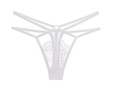 Lyeacs Women's Thong Underwear Cutout Lace Panties T-Panty White Size M