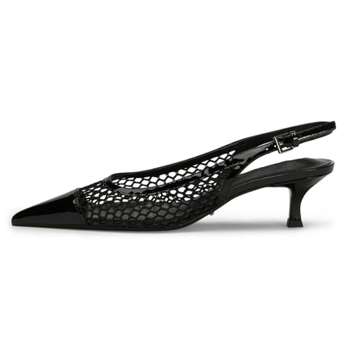 olomisa Mesh Slingback Pumps for Women,Kitten Heels with Pointed Toe Low Heel Sandals Ankle Strap Heels Slip-On Pumps