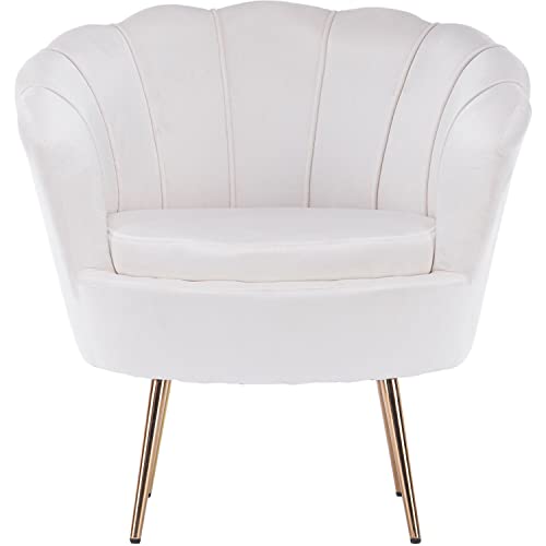 Critter Sitters 30-In. Circular Lotus Accent Chair - Faux Velvet With Gold Legs, White #TOP1