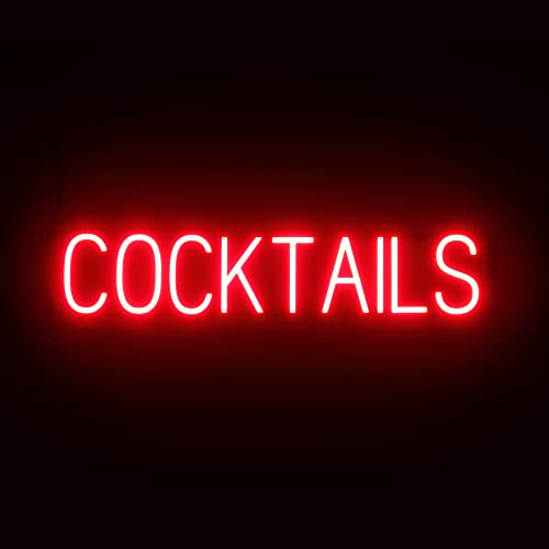 Image of SpellBrite LED Neon COCKTAILS Sign for Business - Red, 33 inch x 6 inch | Ultra-Bright Click-Together Signage for Bars & Restaurants, with Visibility from 500 ft - 8 Animations, 6 Brightness Levels
