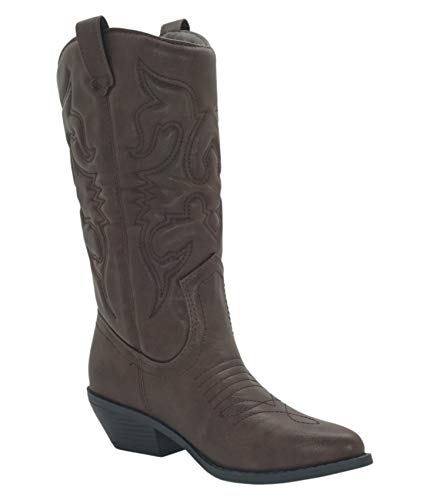 Image of Soda RENO ~ Women Western Cowboy Stitched Pointe Toe Low Heel Ankle Mid Shaft Fashion Boots