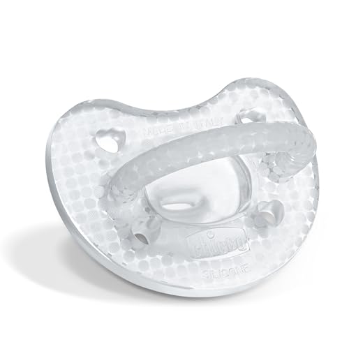 Image of Chicco PhysioForma Luxe Orthodontic Pacifier, 0-6m | 100% Soft Silicone | Supports Breathing & Oral Development | Textured Shield & Handle | Includes Sterilizing Case | BPA Free | Crystal, 2pk