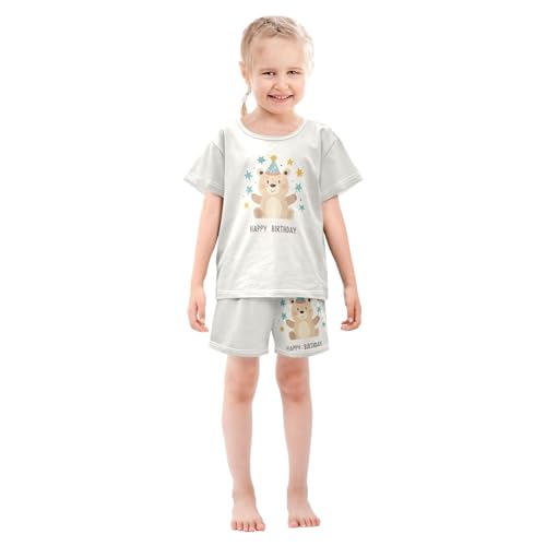Bear Holding Stars Ivory Pajama Set Short Sleeve PJ Set Cotton Summer Pajamas Sleepwear Soft 5Y3