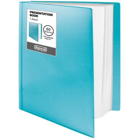 Dunwell Binder with Plastic Sleeves 60-Pocket (Aqua) - Presentation Book, 8.5 x 11 Portfolio Folder with Clear Sheet Protectors, Displays 120-Page Documents, Certificates, Important Papers Cover