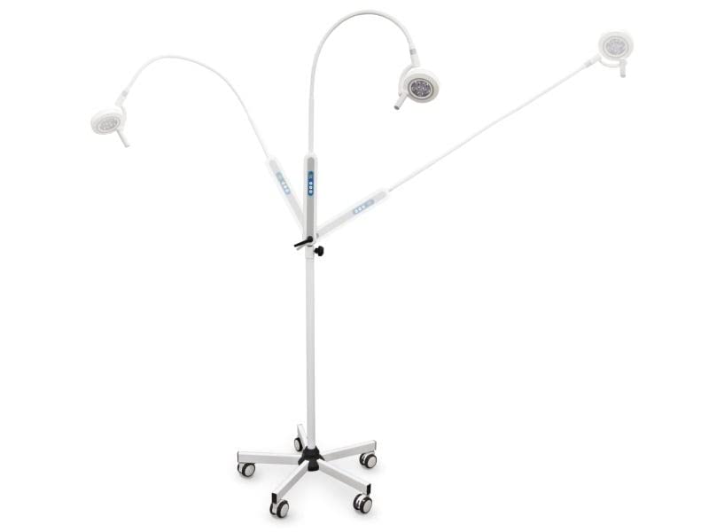 QUIRUMED LED-Untersuchungslampe mit Light Touch-Rollsockel, flexiblem Arm, mehrfach positionierbar, Helligkeitsregelung, 320°-Drehung, Helligkeitsregelung, weiße Farbe, Sockel mit Rädern