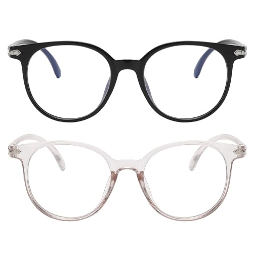 Image of OWL Round Blue Light Blocking Fake Eyeglasses for Women Men - Lightweight Frame, Anti UV400 Rays Protection Eyewear - 2 Pack