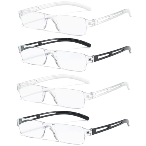 Kodilin 4er-Pack Rahmenlose Computer-Lesebrille Männer Frauen mit Blaulichtfilter Anti-Blaulicht-Lesegerät Schwarz Klare Farbe 2.0,für Damen und Herren Cover