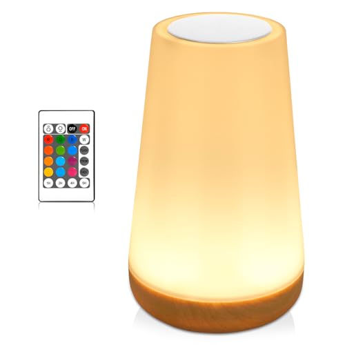 YGVQN - Lámpara de noche LED táctil, 13 colores RGB cambiantes y 3 modos regulables, luz nocturna de bebé recargable USB con mando a distancia, para dormitorio de niños, salón, camping, lámpara