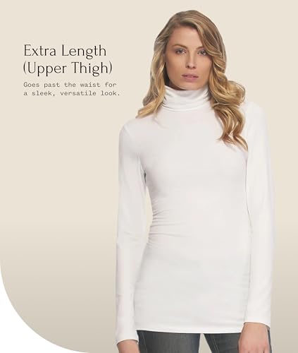 Image of Felina Women's Long Sleeve Cotton Modal Turtleneck Top, Breathable Lightweight Layering Essential, Fitted Turtleneck Sweater