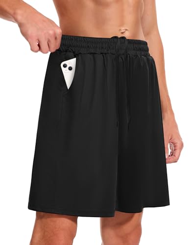 BOOJO Sporthose Herren Kurz Hosen Schnelltrocknend Sport Shorts mit Taschen Leicht Sommer Laufhose Trainingshose Jogginghose für Gym Basketball Fitness(Schwarz L)