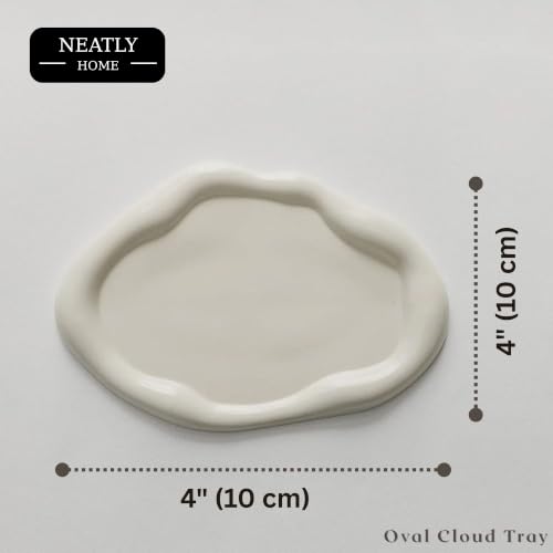 Image of Aesthetic Handmade Oval Cloud Trinket Tray Handmade | Jewelry Organizer | Vanity Tray for Women | Minimalist Home Decor, Candle Holder & Multipurpose - 24 x 16 cm