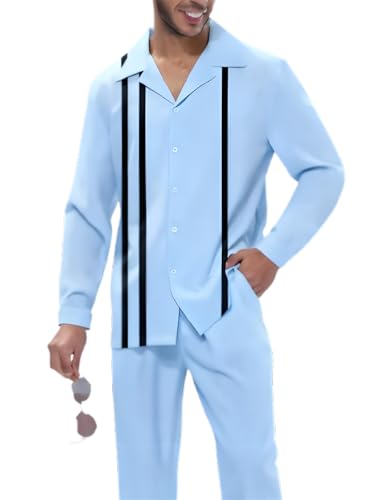 ZIBRAL Men's Fashion 2 Piece Dress Shirts Suits Long Sleeve Big and Tall Men Leisure Sets Formal Shirts Pants Sets ZM191-06-XXL