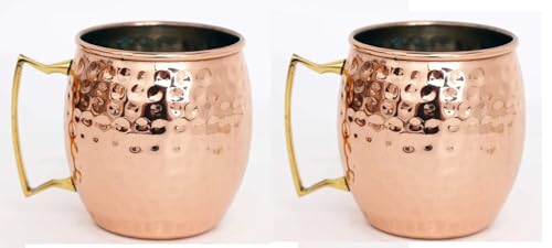 Nobel Moscow Mule Copper Drinking Mug Cup Hammered with Polished Brass Hand for Cocktail, Parties,Bar, Resturants Set of 2
