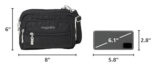 Image of Baggallini Triple Zip Small Crossbody Bag for Women - Lightweight Convertible Fanny Pack Belt Bag