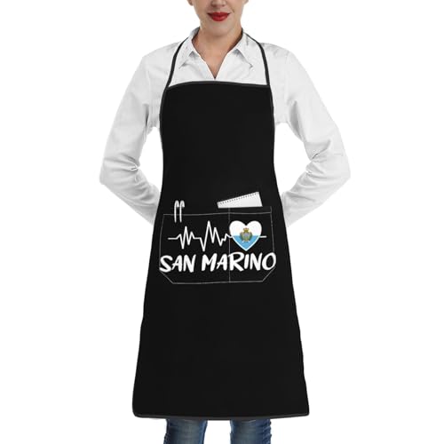 nopicsn San Marino Heartbeat Apron for cooking with Pockets Women Men Kitchen Chef Funny Aprons