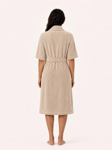 Image of RANGOLI Royal Bamboo Premium Bathrobe For Women | Ultra Soft Bamboo Yarn Lightweight Bathing Robes | 460 GSM Highly Absorbent & Quick Drying Luxurious Bath Gown | Knee Length Bath Robe - Beige