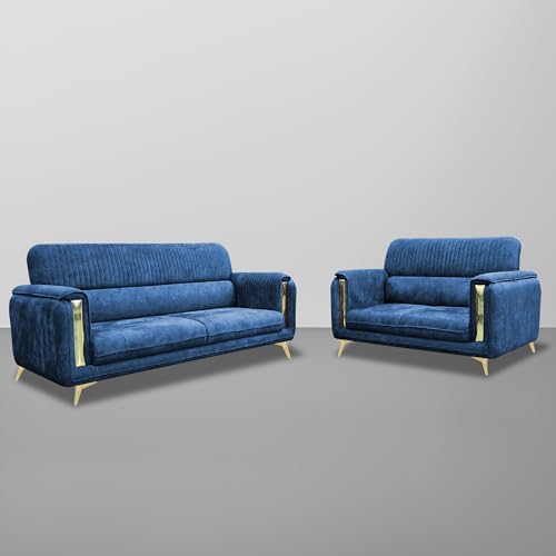 Image of Casaliving Gelio 2 Seater Sofa Set for Living Room Premium Fabric Sofa (Blue)