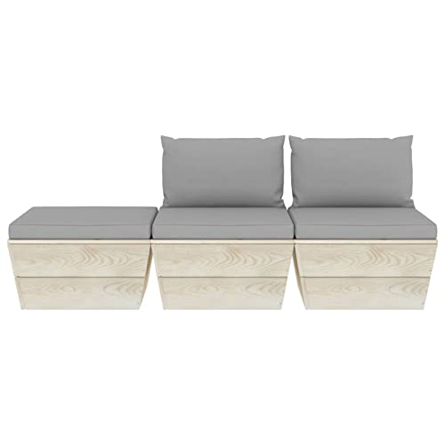 Homgoday Sofa palets Exterior Sofa palets Exterior con Cojines Muebles de jardín de palets 3 pzas y Cojines Madera de abeto2x centrales + reposapiésGris - imagen 4