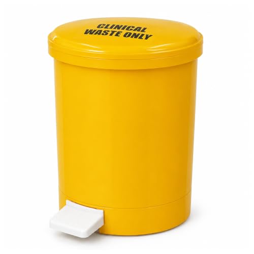 Chabrias Ltd 12 Litre Yellow Clinical Waste Pedal Bin with Removable Inner Bucket Compact Hands-Free Plastic Medical Waste Bin for Home Care Clinics Schools Offices & Healthcare Settings