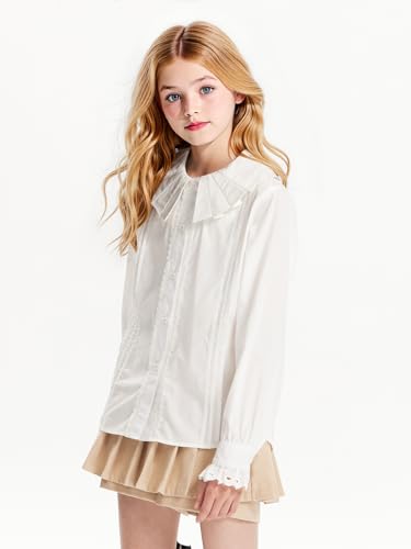 Girls White Dress Shirt Button Down Blouse Kids School Uniform with Peter Pan Collar size6-16Y4