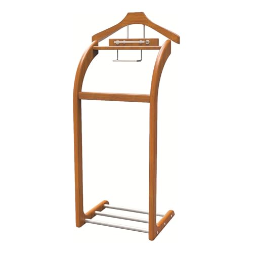 Elegante perchero de madera maciza con gancho de contorno, bandeja superior para pantalones, corbata y ganchos para cinturón, organizador elegante para ropa de hombre