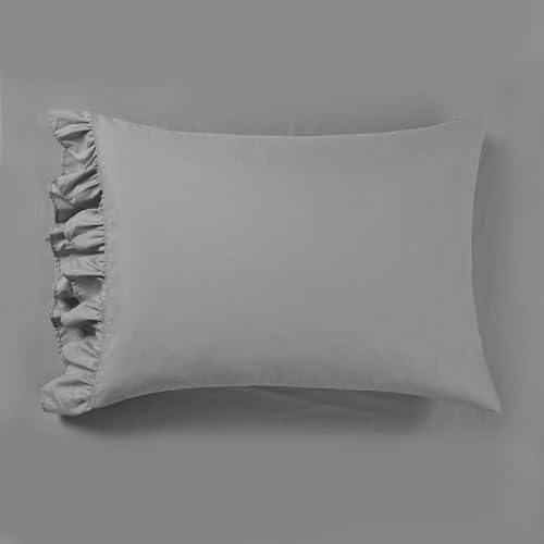 Image of Lush Decor Reyna Ruffle Sheet Set 6 Piece Set Full, Dark Gray - Full Sheets - Kids Bed Sheets - Full Size Bed Sheet Set - Coquette Bedroom Decor