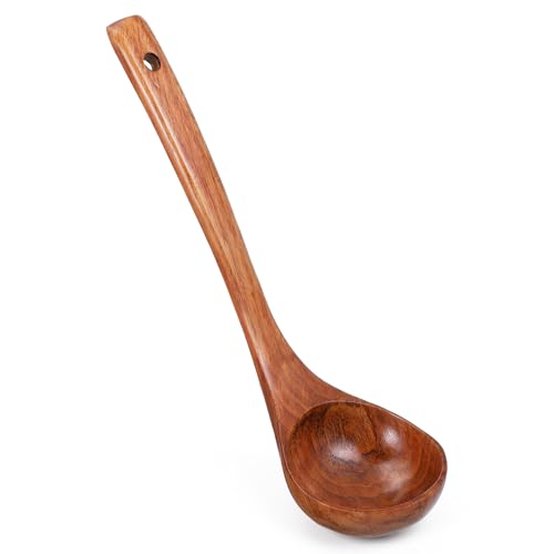 Wooden Soup Spoon for Cooking - 11 Inch Long Handle Soup Spoon - Teak Wood Kitchen Utensil Natural Wooden Color