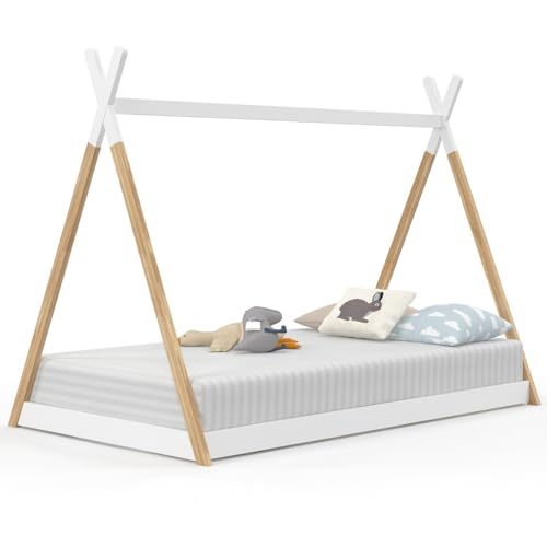 IDMarket - Lit tipi Enfant 90 x 190 CM Come avec sommier Bois et Blanc