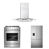 Cosmo 3-Piece, 36" Gas Range 30" Wall mount range hood & French Door Refrigerator