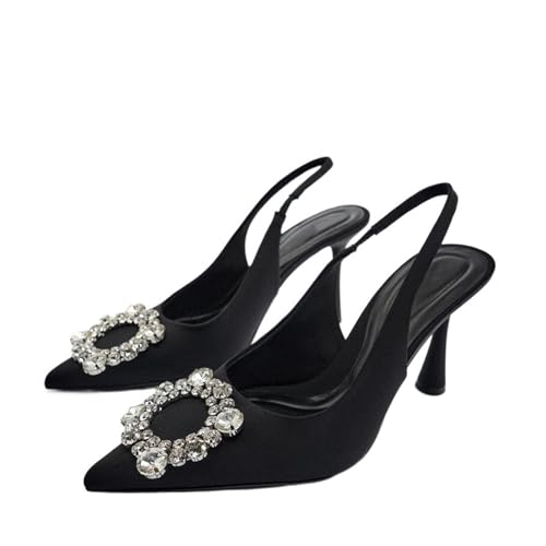 Talons hauts strass noirs de prestige pour mariée et cérémonie