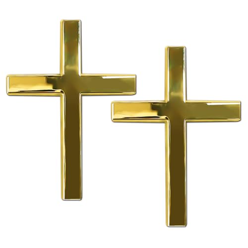 Image of 2PCS Metal Jesus Christ Cross Badge Stickers, Cross Decal, 2.5 inchx1.8 inch 3D Jesus Christ Car Emblem Badge Decal, Self Adhesive Scratch Covering Metal Emblem Decals Fit Car Body Fender Tail (Gold)