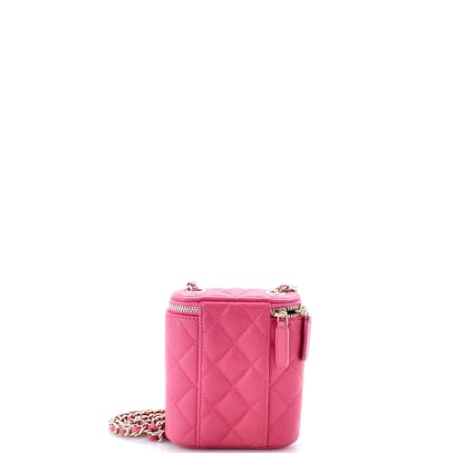 Pre-Loved Vertical Classic Vanity Case with Chain Quilted Caviar Mini, Pink3