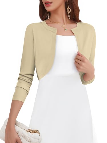 Image of Women's Long Sleeve Shrugs Lightweight Open Front Cropped Cardigan for Women S-2XL