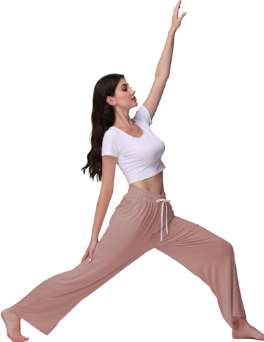 Image of Veseacky Women's Wide Leg Lounge Pants Yoga Pajamas Comfy Stretch Drawstring Pajamas Puls Size Dance Bottoms S-4XL