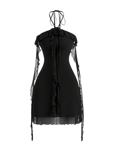 Image of GORGLITTER Women's Halter Strapless Club Y2K Cocktail Birthday Mini Dress | Red Halter Dress, Club Outfits, Clubbing Dresses for Women, Going Out Dresses, Tea Party Mini Dress