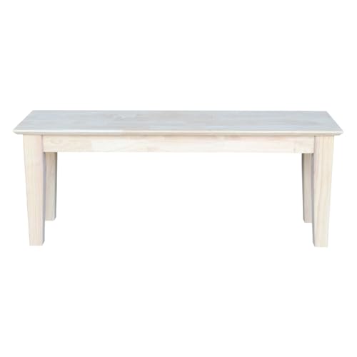 IC International Concepts Farmhouse Bench Traditional, Entryway/Dining/Bedroom, Real/Solid Parawood, 47"W x 14.37"D x 18.7"H, 450 lb Capacity, DIY, Paint/Stain Your Way, Unfinished