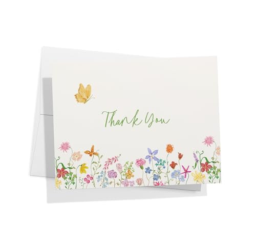 Image of Twigs Paper Floral Thank You Cards, 12 Blank Note Cards with Envelopes