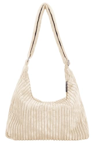 Ulisty Damen Latschig Cord Hobo Tasche Verstellbarer Riemen Schultertasche Umhängetasche Lässig Tragetasche Handtasche beige