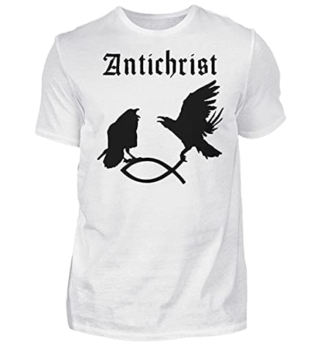 T-shirt homme blanc Antichrist Raben fangen poisson haut de gamme taille S