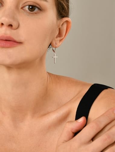 YL Cross/Star/Moon Earrings 925 Sterling Silver Polished Leverback Earrings Dangle Drop Jewelry for Women2