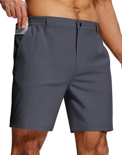 Mens Stretch Golf Shorts 7 Inch Inseam Quick Dry Lightweight Dress Shorts for Men with Zipper Pockets Hiking