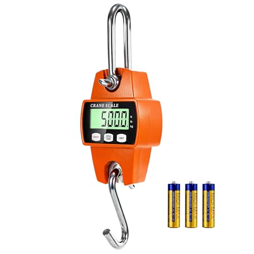 Digital Hanging Scale, 1102lb/500kg Handheld Crane Scale, Small Crane Scale with LCD Display and Hooks, Aluminum Alloy Body for Hunting, Outdoor, Luggage, Farm (Orange)