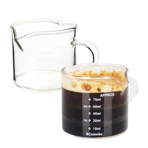 Comparison: Best Espresso Shot Glass 9 2 Pack Double Spouts Measuring Triple Pitcher Milk Cup 75ML Espresso Shot Glasses Parts Clear Glass