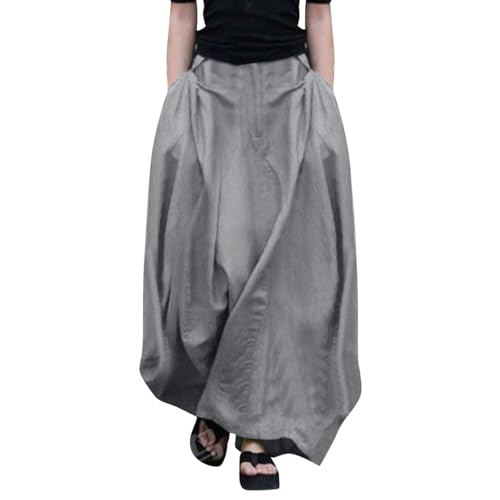 Trendy Skirts for Women Plus Size Solid Baggy High Waisted A Line Skirt Casual Flowy A Line Half Dresses with Pockets