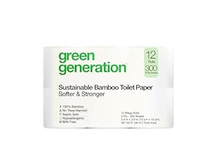 Green Generation Bamboo Toilet Paper -12 Roll, 3-Ply, 300 Sheets/Roll - Non Toxic Toilet Paper Organic Septic Safe - BPA Free Sustainable, Soft, FSC Certified - Home, Boat & RV Use