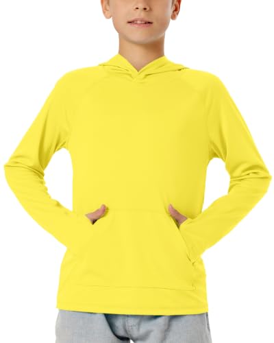 Image of Boys Rash Guard Long Sleeve Hoodie Swim Shirt with Pocket Youth Kids UPF 50+ Sun Protection Fishing Shirts Thumb Hole